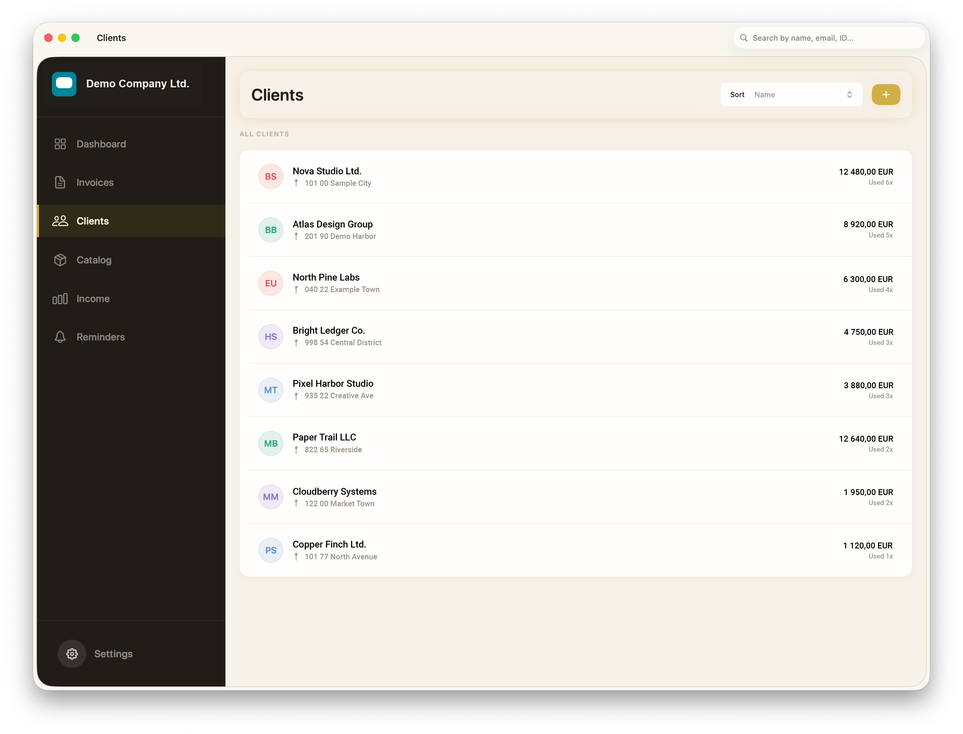 Invoice tracker - Invoxtra client management on Mac